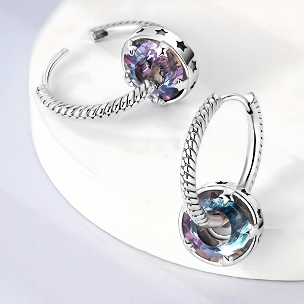 925 Sterling Silver Dangle Hoop Earrings Women; 25mm Length; Mystic Crystal 629