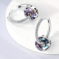 925 Sterling Silver Dangle Hoop Earrings Women; 25mm Length; Mystic Crystal 629