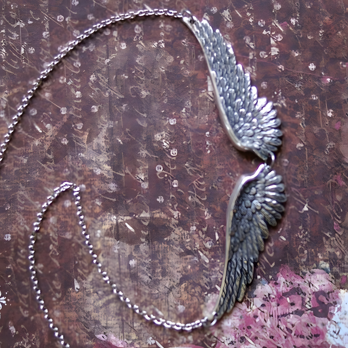 Silver Tone Angel Wings Choker Necklace Feather Design Vintage Style B48