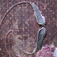 Silver Tone Angel Wings Choker Necklace Feather Design Vintage Style B48