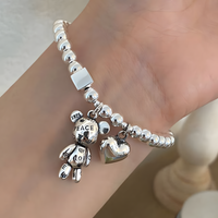 Beaded Charm Bracelet– Copper Alloy, Electroplated Silver, Elastic Stretch 864