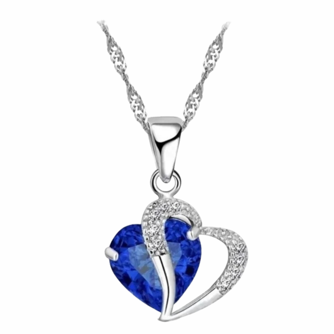 Royal Blue Heart Crystal Necklace and Earrings Set for Women,Sapphire Color 1301