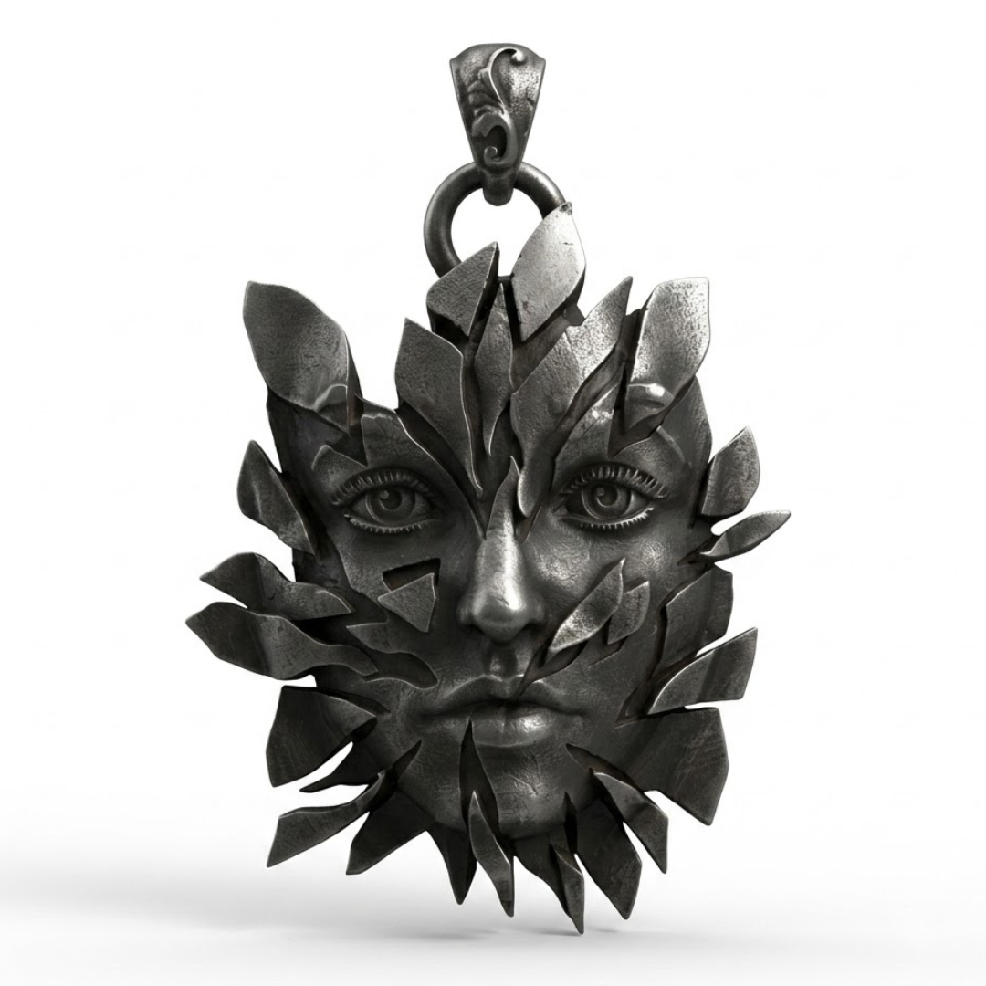 Leaf Face Pendant Necklace, 58 cm Vintage Gothic Forest Guardian Statement 1886