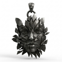 Leaf Face Pendant Necklace, 58 cm Vintage Gothic Forest Guardian Statement 1886