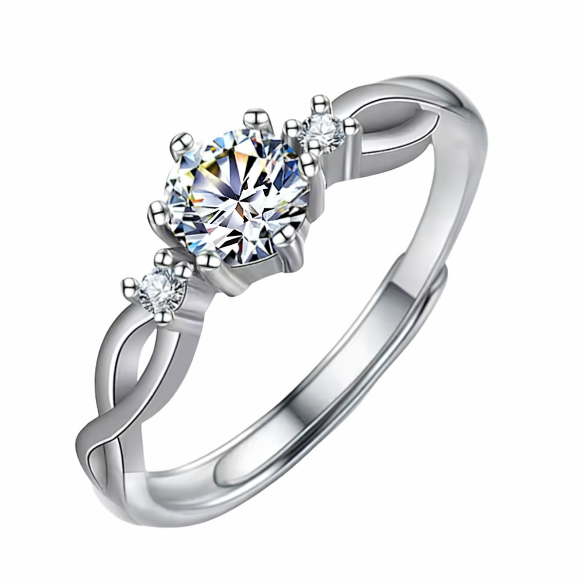 Women's Round Brilliant Zircon Ring Adjustable Elegant Solitaire Engagement 1613