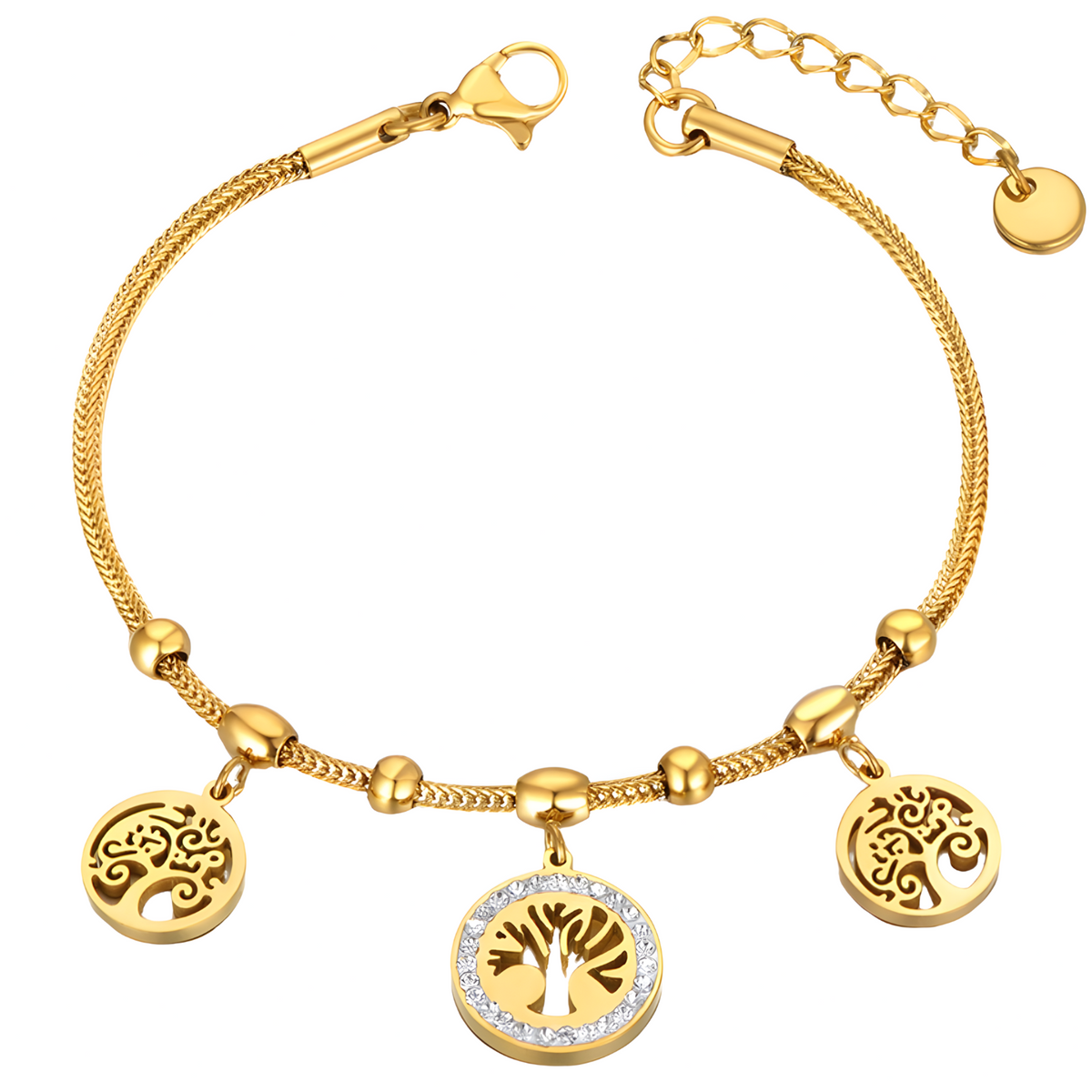 Stainless Steel Gold Plated Tree of Life Charm Bracelet Women-Rhinestone 1136