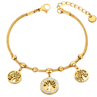 Stainless Steel Gold Plated Tree of Life Charm Bracelet Women-Rhinestone 1136