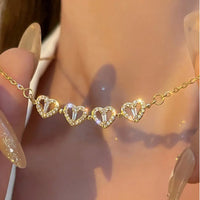 Magnetic Four Leaf Clover Necklace, Gold-Toned Chain, Sparkling CZ Stones 373