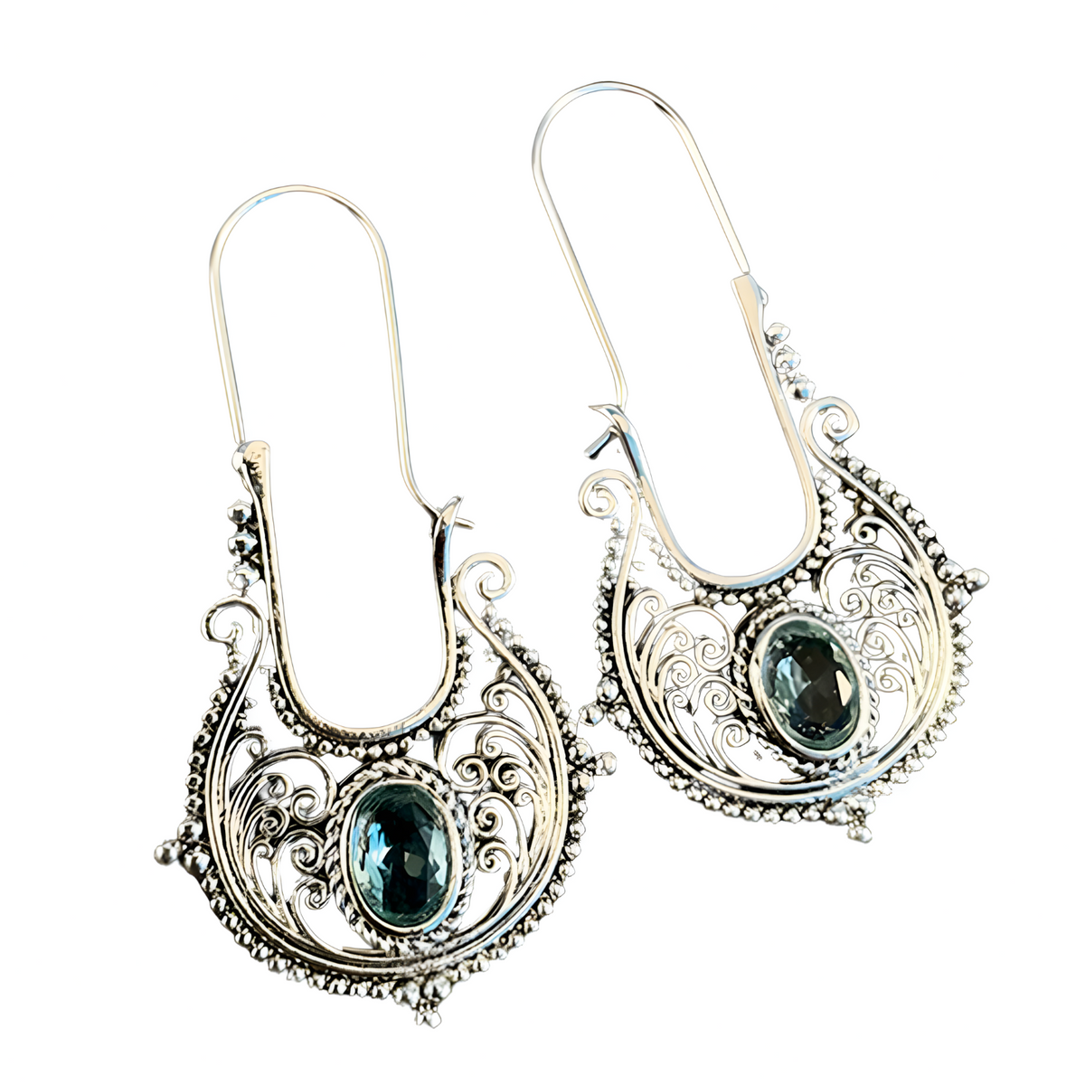 Bohemian Dangle Earrings For Women - Blue Oval Crystal 4.7cm x 2.6cm - 1437