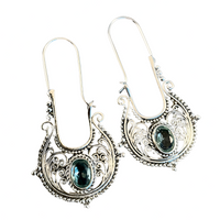 Bohemian Dangle Earrings For Women - Blue Oval Crystal 4.7cm x 2.6cm - 1437