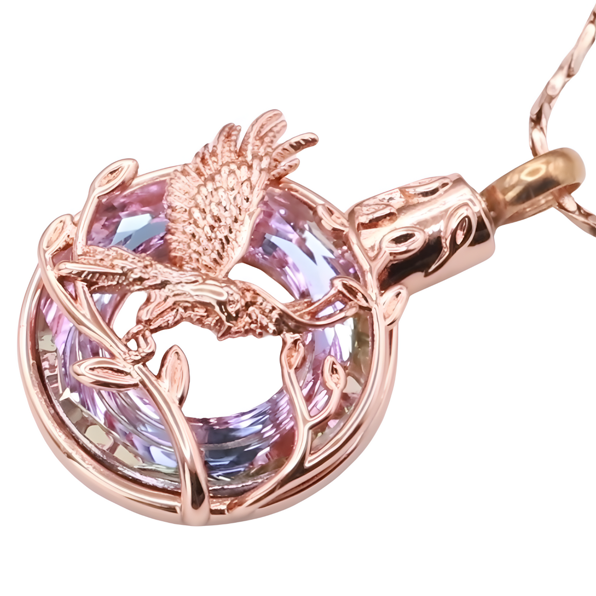 Rose Gold Eagle Bird Circular Crystal Inlay Pendant Necklace Snake Chain B205