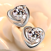 Sterling Silver Heart Stud Earrings Sparkling Cubic Zirconia Elegant Shape 484