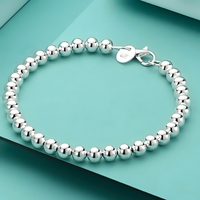 925 Sterling Silver Bracelet Exquisite 6MM Beads Women Fashion 18 - 20CM - 1769