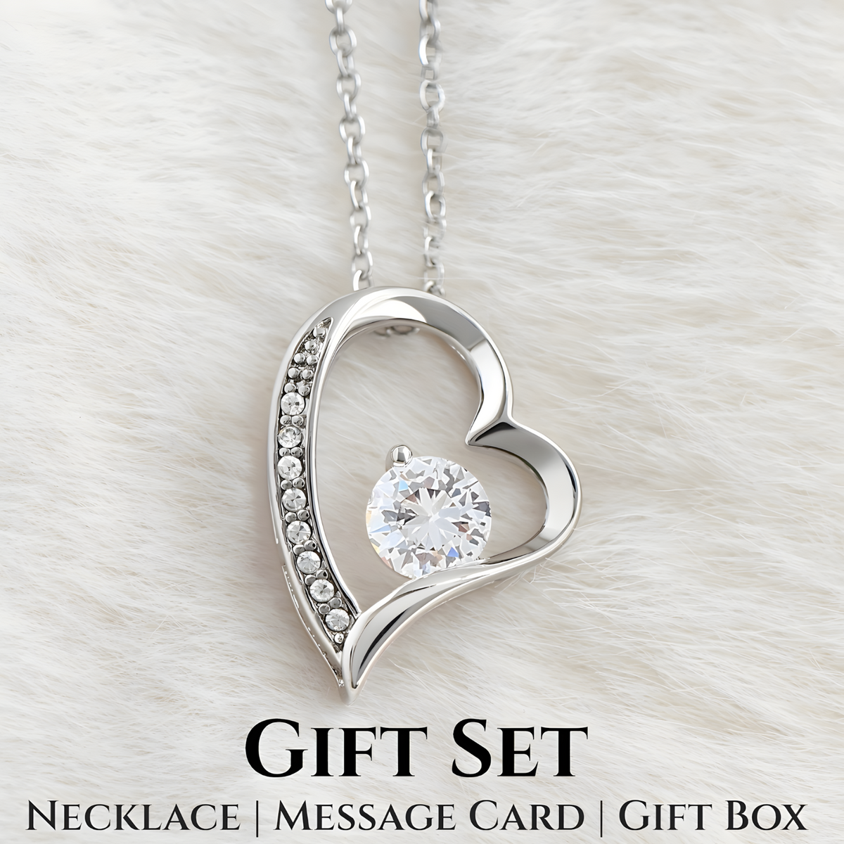 Mom Heart Necklace White Golden Plated Cubic Zirconia B188 Wcard (NO BOX)