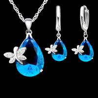 Blue Crystal Butterfly Jewellery Set for Women–Zinc Alloy Teardrop Necklace 1188