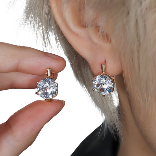 Women's Sparkling Gold Color Drop Earrings White Synthetic Zircon Round 647