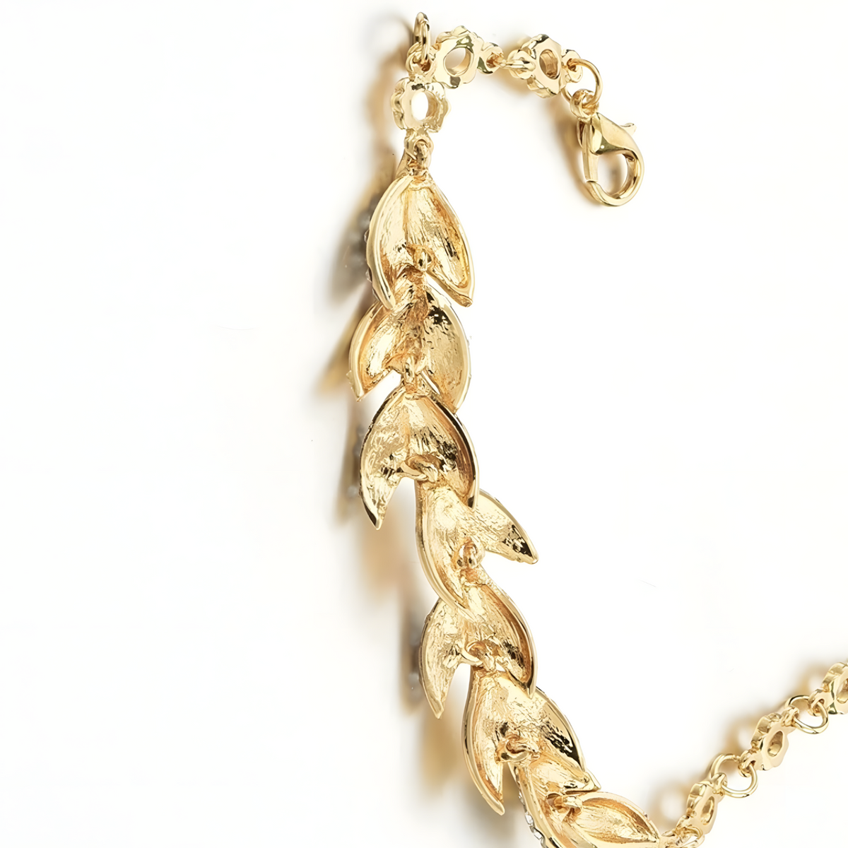 Gold Leaf Crystal Bracelet Women – Elegant Leaf Chain Design with Sparkling 854