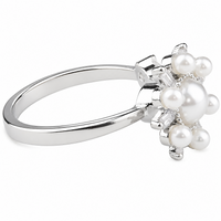 Silver Tone Pearl Sunburst Ring Adjustable Open Ring with Baguette Crystal 1593