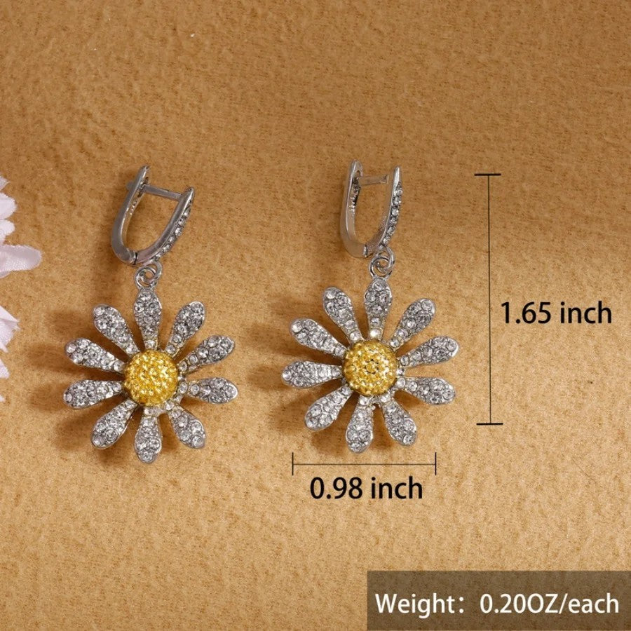 Daisy Flower Drop Earrings Women Zinc Alloy Metal Crystal Sunflower Design 1056