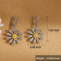 Daisy Flower Drop Earrings Women Zinc Alloy Metal Crystal Sunflower Design 1056