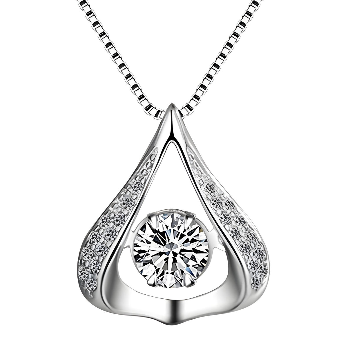 925 Sterling Silver Beating Heart Necklace for Women -Water Drop Crystal AAA 404