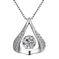 925 Sterling Silver Beating Heart Necklace for Women -Water Drop Crystal AAA 404
