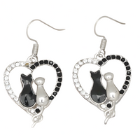 Black & White Cat Heart Dangle Earrings for Women –Zinc Alloy Silver Colour 1169