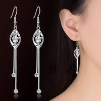 925 Silver-Plated Floral Long Drop Earrings for Women – Elegant Leaf Design 918