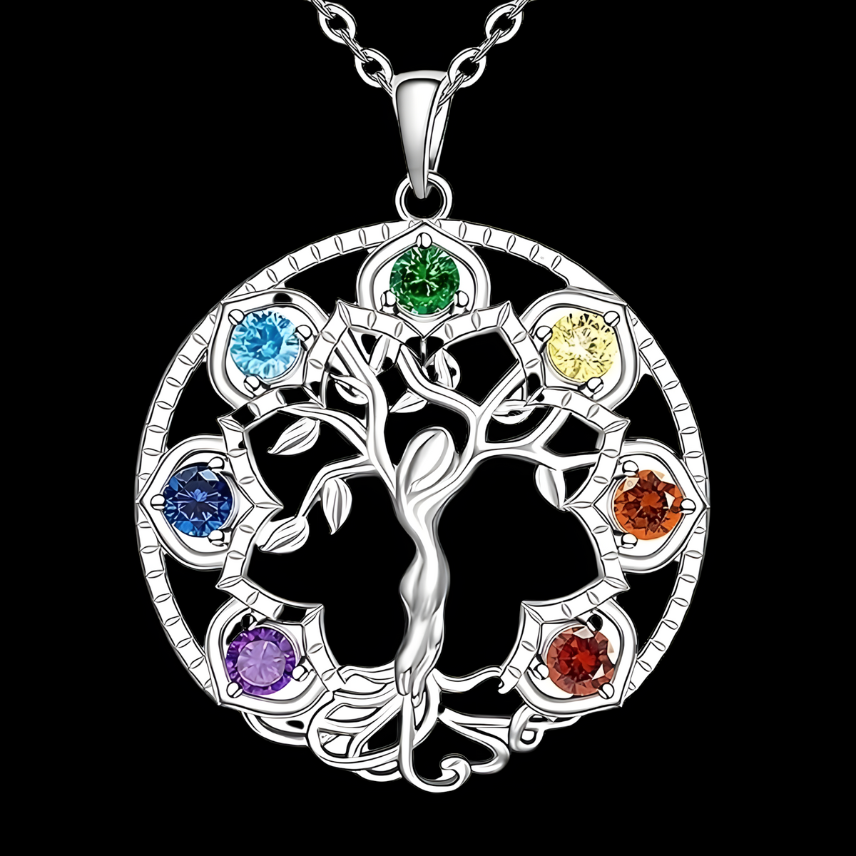 Zinc alloy metal pendant with silver tone finish and seven rainbow crystals 1064