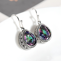 Teardrop Crystal Earrings For Women, Silver Tone Vintage Beaded Drop Dangle B352