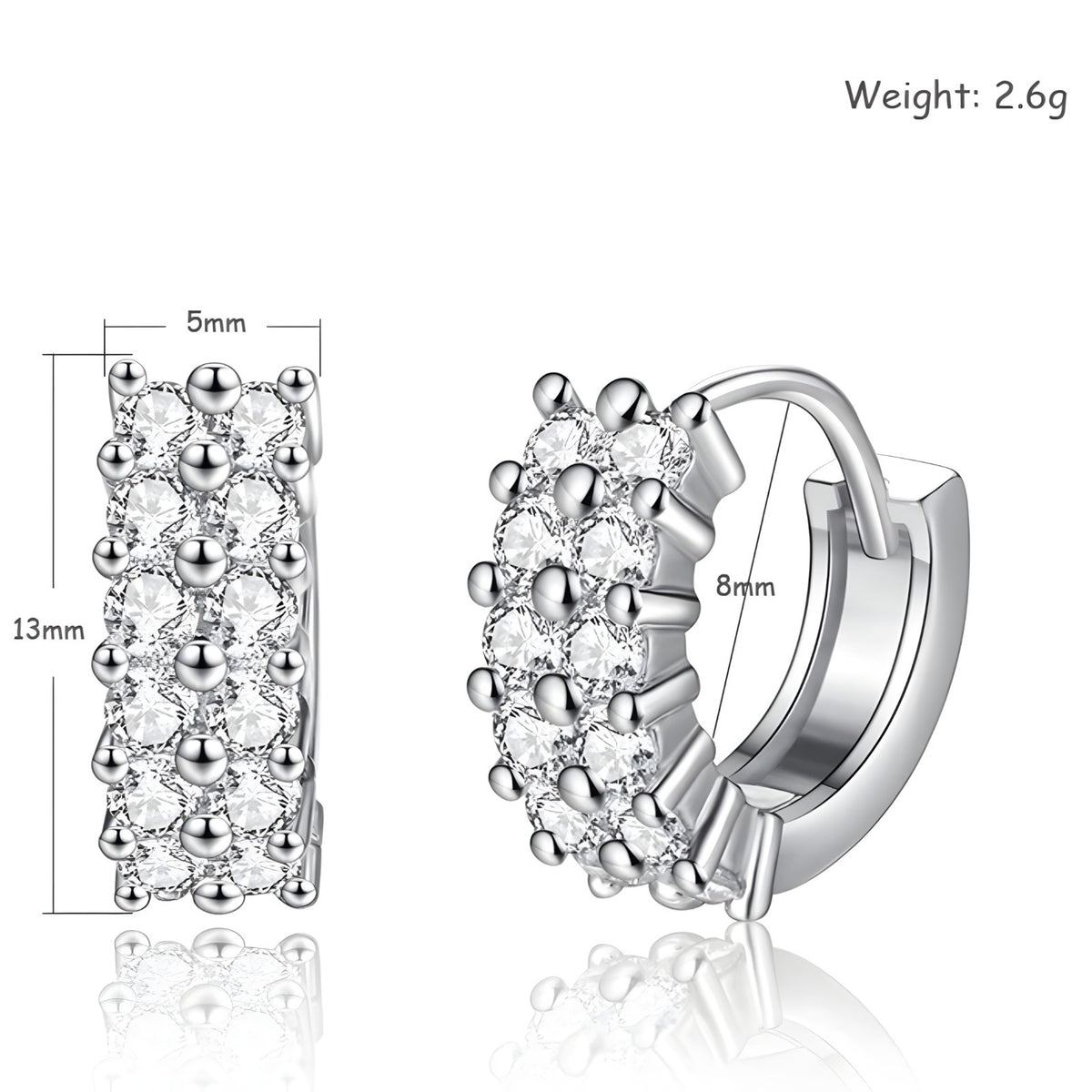 925 Sterling Silver Pave Cubic Zirconia Huggie Hoop Earrings Small CZ Hoop 355