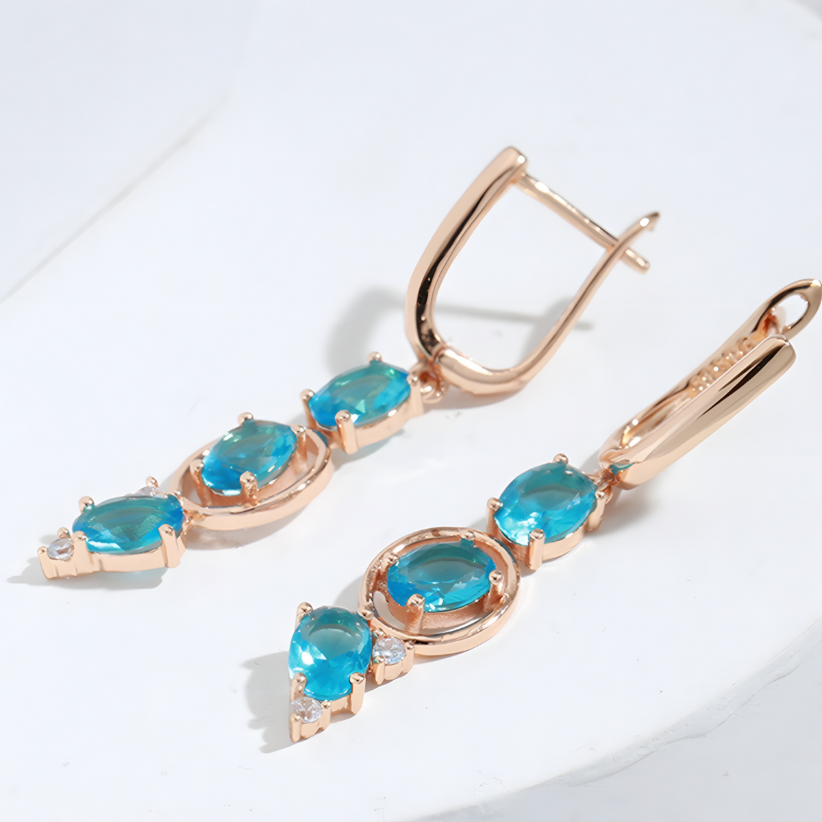 Blue Natural Zircon Drop Earrings for Women,Copper Alloy with 585 Rose Gold 1275