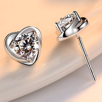 Sterling Silver Heart Stud Earrings Sparkling Cubic Zirconia Elegant Shape 484