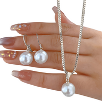 Women’s Classic Silver-Tone Pearl Necklace Earring Set Fashion Jewelry 707
