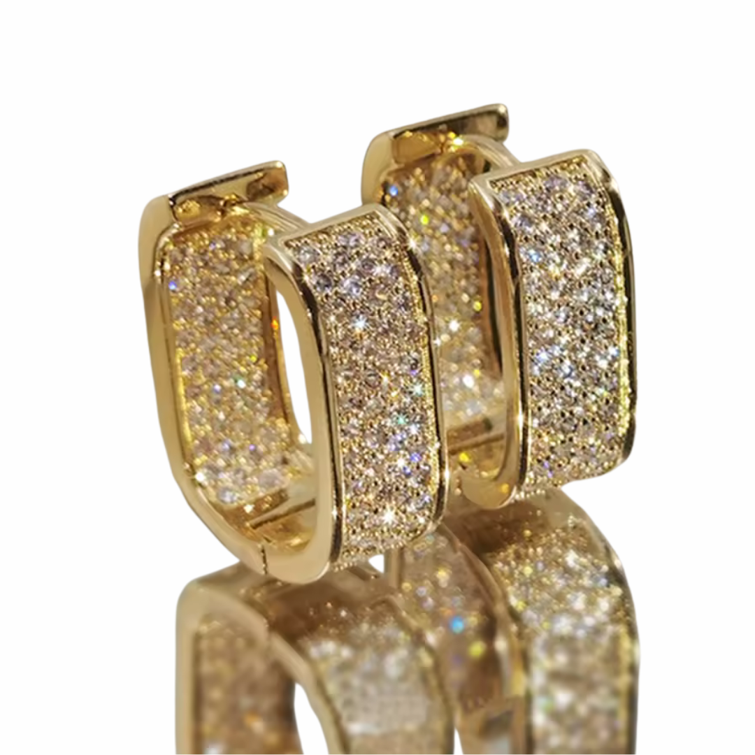 Gold Plated Pavé Hoop Earrings 18mm x 8mm Cubic Zirconia Micro Statement 1365