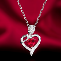 Rose Heart Pendant Necklace for Women –Copper Alloy Heart Necklace with Red 1155