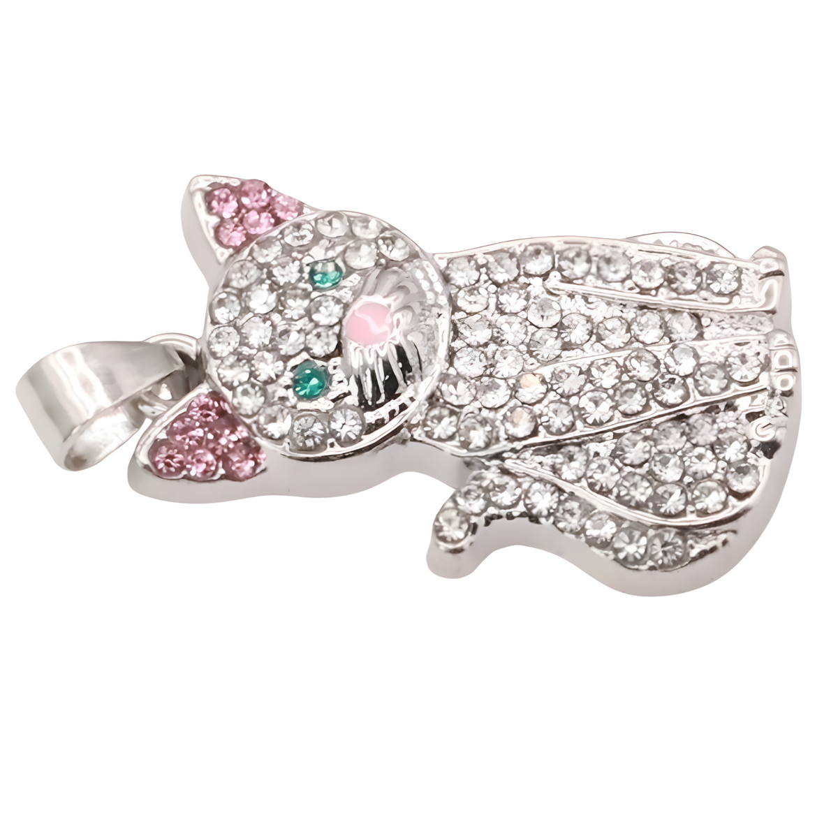 Cat Pendant Necklace For Women Silver Tone Look Crystal Kitten Charm Animal B246