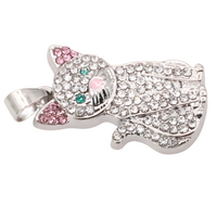 Cat Pendant Necklace For Women Silver Tone Look Crystal Kitten Charm Animal B246