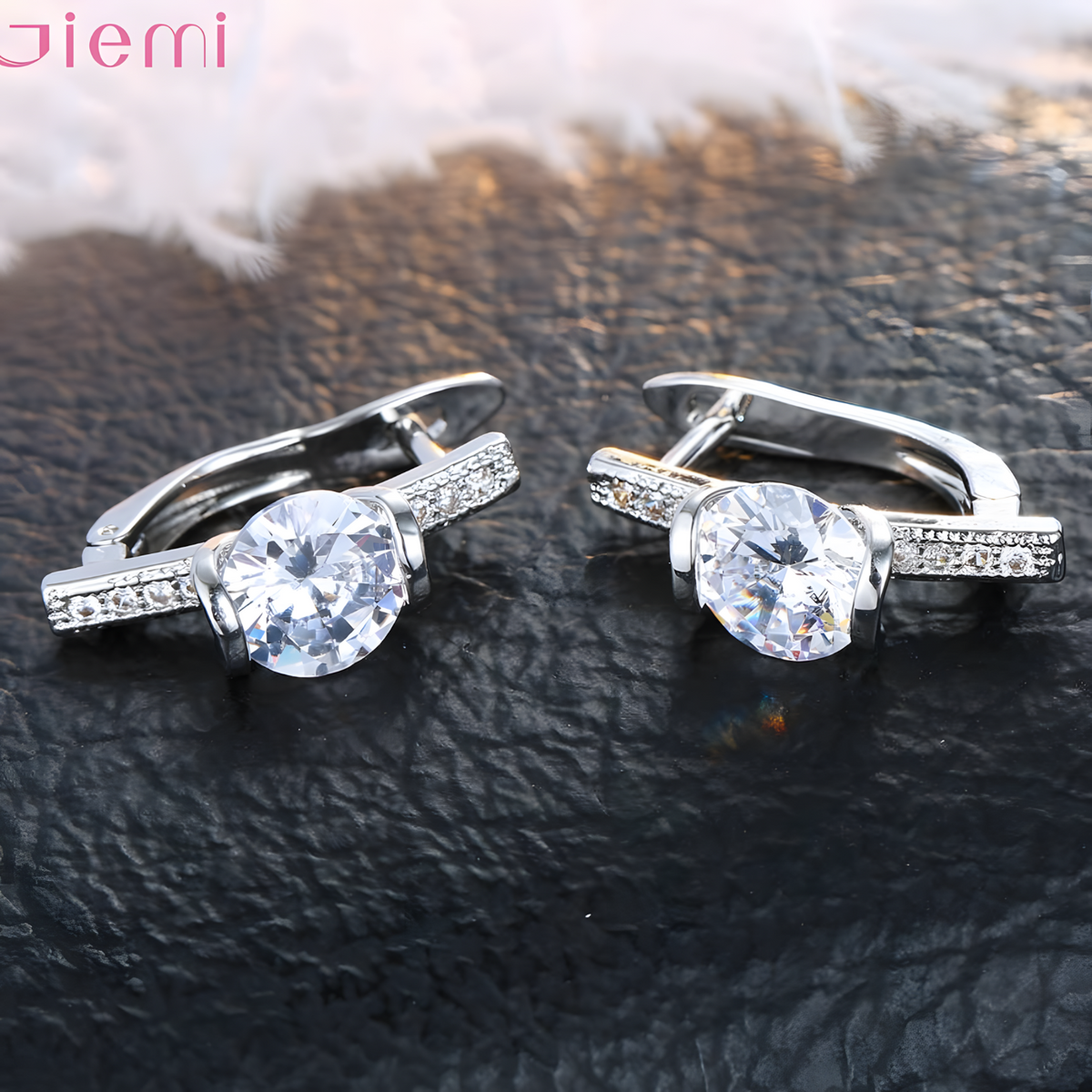 Sterling Silver-Plated Hoop Earrings – Elegant Cubic Zirconia Stone Design 905