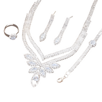 4PC Rhinestone Jewelry Set Women, Silver-Tone Leaf Claw Chain Dangle Earring 635