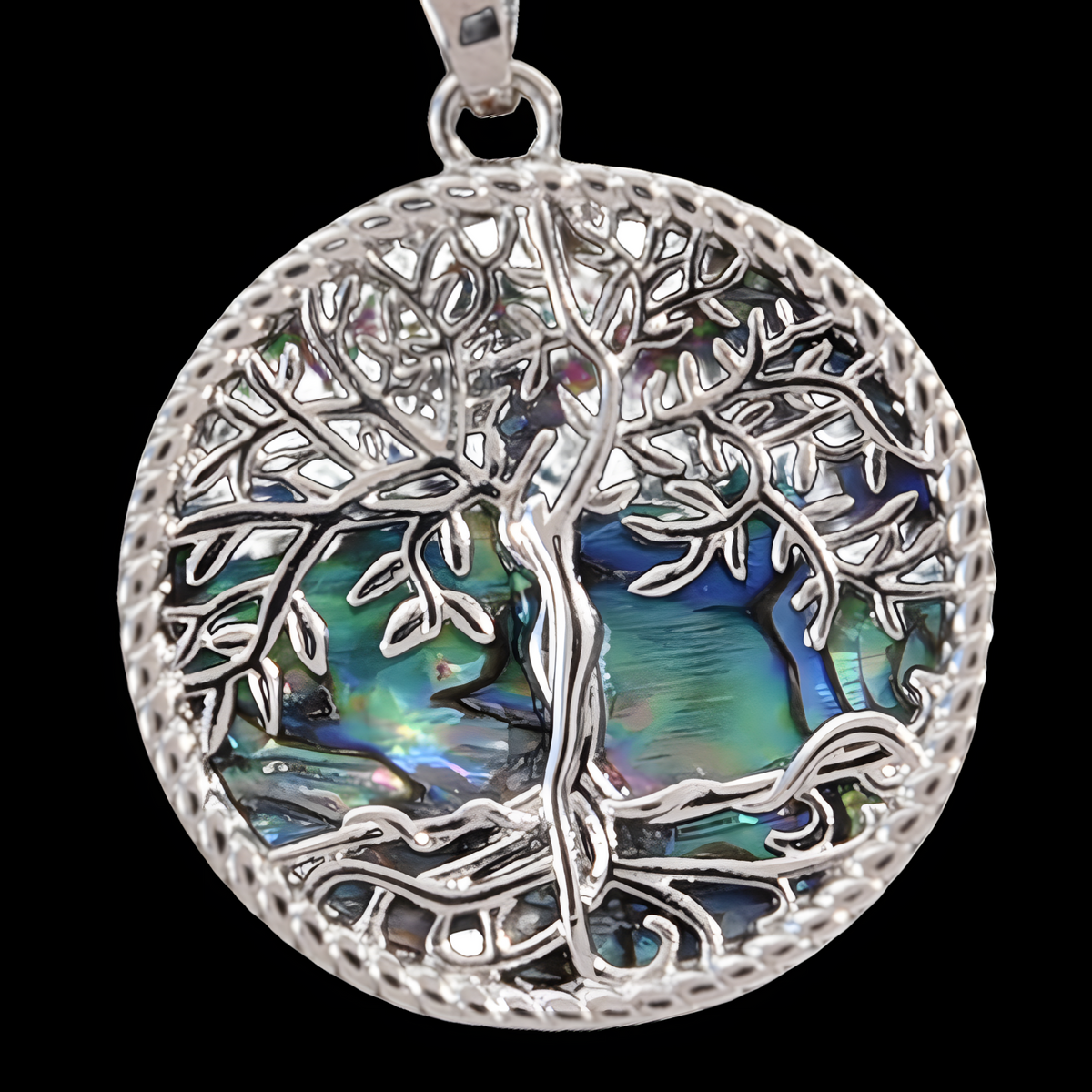 Women's Abalone Shell Tree of Life Necklace, Aurora Iridescent Pendant B129