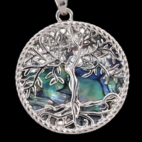 Women's Abalone Shell Tree of Life Necklace, Aurora Iridescent Pendant B129
