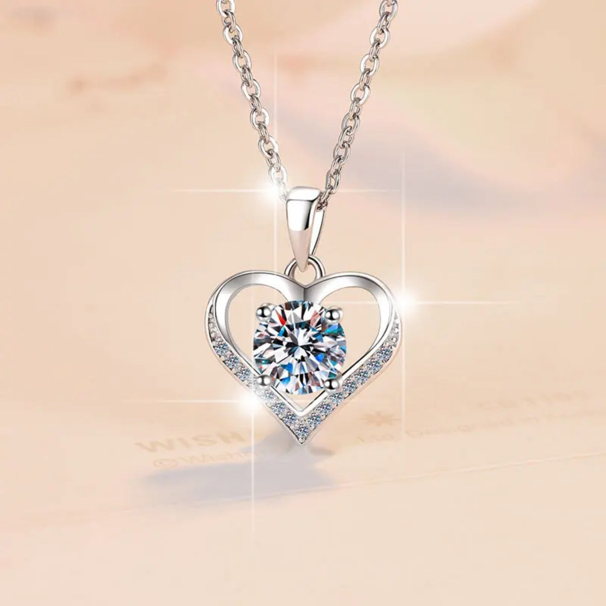 Silver-Tone Heart Pendant Necklace with Clear Crystal Centre – Copper Alloy 1145