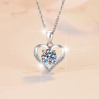 Silver-Tone Heart Pendant Necklace with Clear Crystal Centre – Copper Alloy 1145