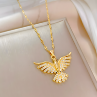 Gold Tone Stainless Steel Phoenix Bird Necklace for Women– Sparkling Zircon 1152