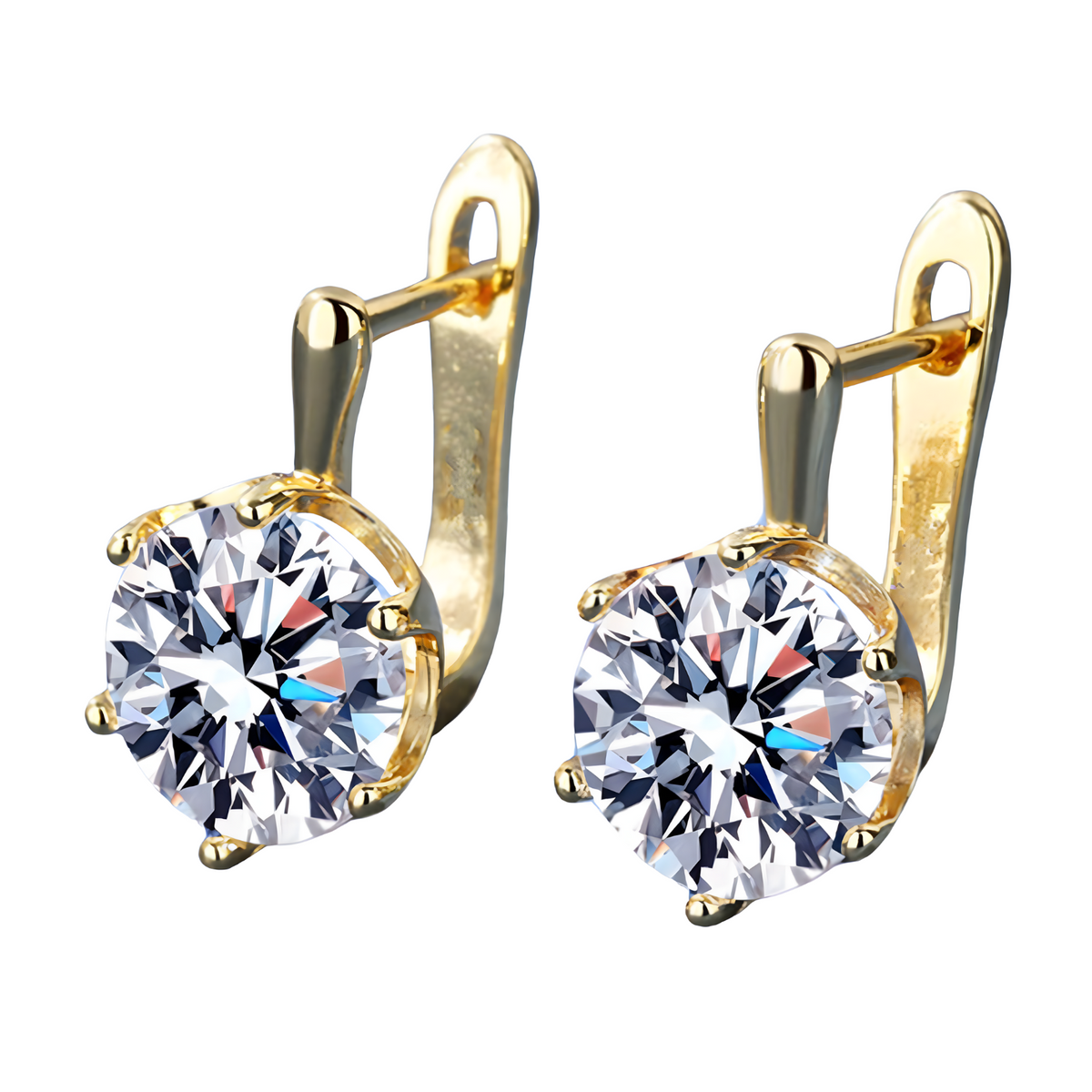 Women's Sparkling Gold Color Drop Earrings White Synthetic Zircon Round 647