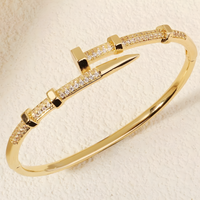 Luxury Nail Bangle Bracelet For Women Gold Plated CZ Crystal Designer Style B80