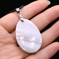 Abalone Shell Pendant Necklace Oval Iridescent Ocean Stone Necklace Black B102