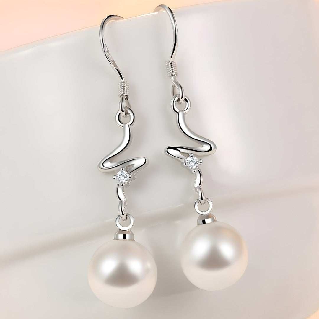 925 Silver-Plated Freshwater Pearl Drop Earrings for Women Elegant Geometric 919