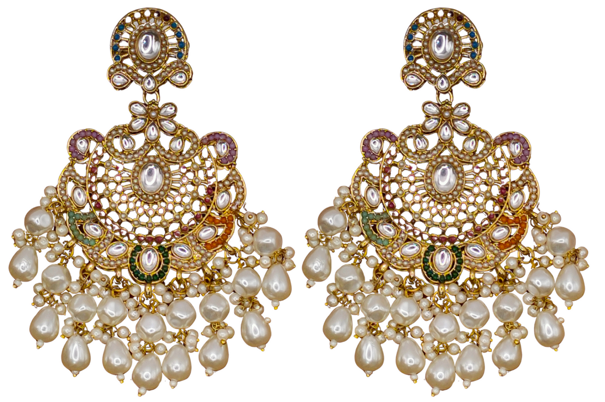 Elegant Bollywood Inspired Gold Kundan Earrings - Traditional Indian Jewelry 216